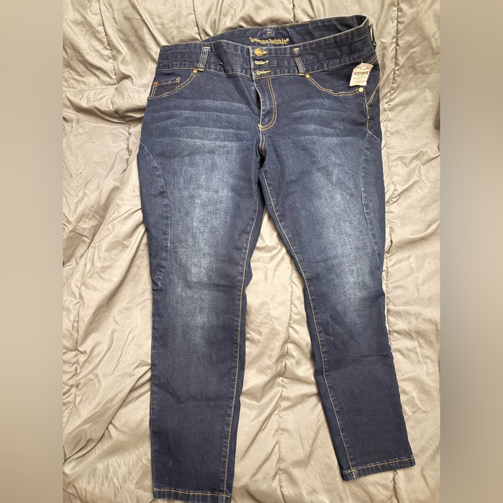 Woman Within Denim with Gold Stitching